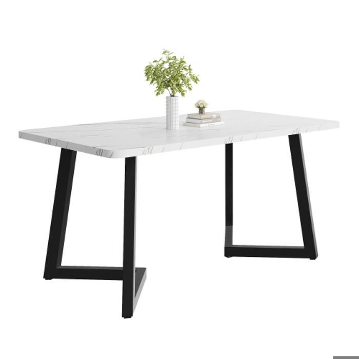 Table de salle à manger - MUVOE - Rectangulaire - Marbre - Pieds en métal noir - 117x68 cm