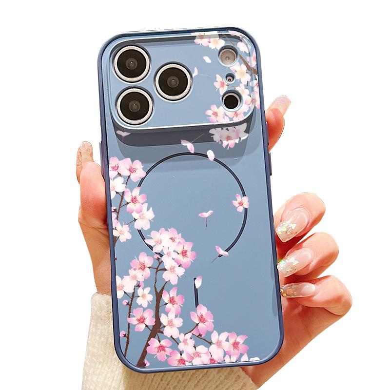Pink Peach Blossoms Floral Pattern For iPhone 17 Pro Max Funda iPhone 16 15 14 13 Pro Max Skin Feeling Magnetic For Magsafe Shockproof Bumper Cover