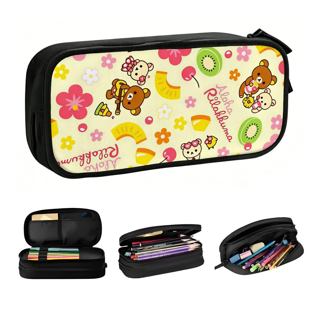 Korean Rilakkuma Korilakkuma Kiiroitori Pencil Cases for Boys Girls Tropical Fruits Flowers Pen Box Bag School Accessories