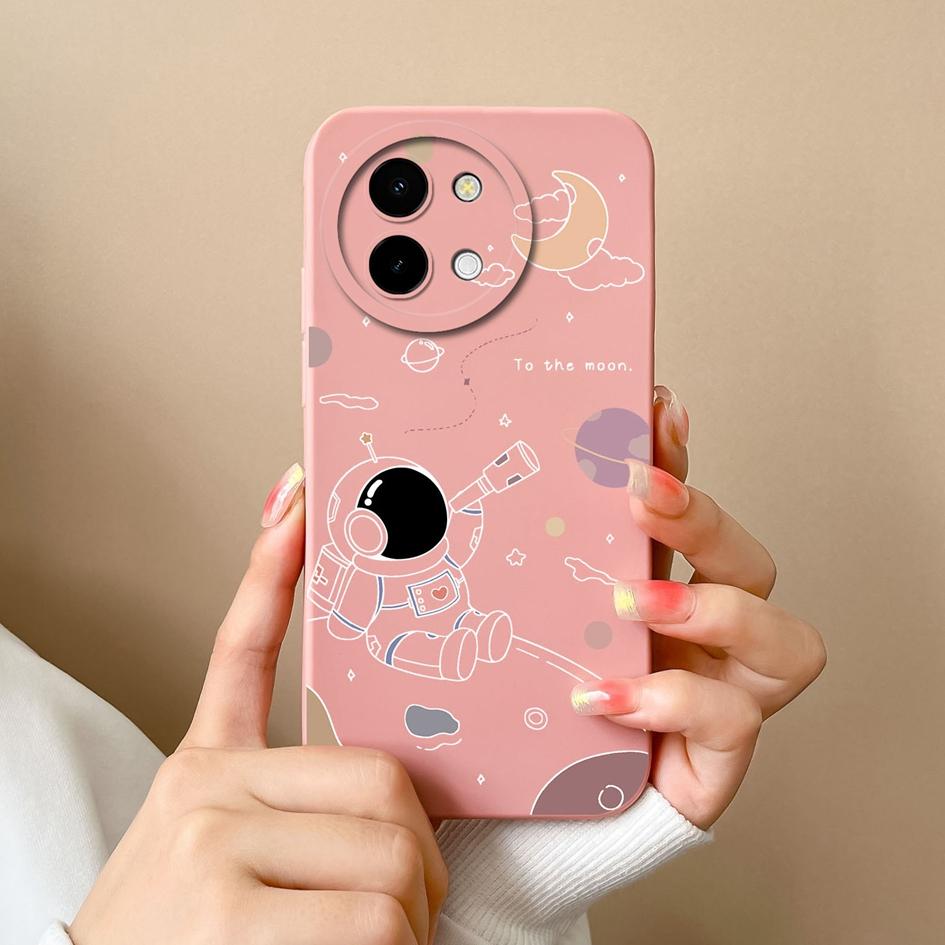 Phone Cover For Vivo Y200i Y38 Y28 T3x Bumper Lovely Pilot Astronaut Case Camera Protection Matte Liquid Soft Silicone Anti Drop Housing For Vivo Capa