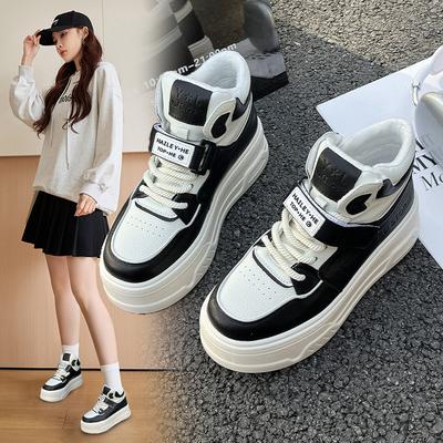 Thick-soled Inner Heightening Board Shoes Autumn and Winter New Leather Velvet Casual Super Fire Sports High-top Shoes