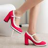 FOREADA Women Pumps Thick Super High Heels Round Toe Mary Janes Crystal Party Sexy Spring Autumn Shoes Rose-carmine Red Blue