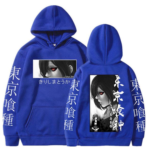 Japanischer Anime Tokyo Ghoul Hoodies Touka Kirishima Augen Cartoon Bedruckte Baumwollpullover Unisex Casual Übergroßes Sweatshirt Harajuku Streetwear