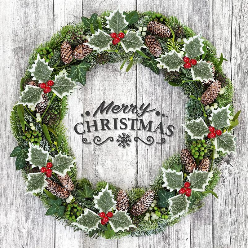 10 Stück Künstliche Stechpalmenbeeren mit Blättern Weihnachten DIY Kranz Basteln Heimdekoration Weihnachtsbaumschmuck Blume Neujahrsgeschenk