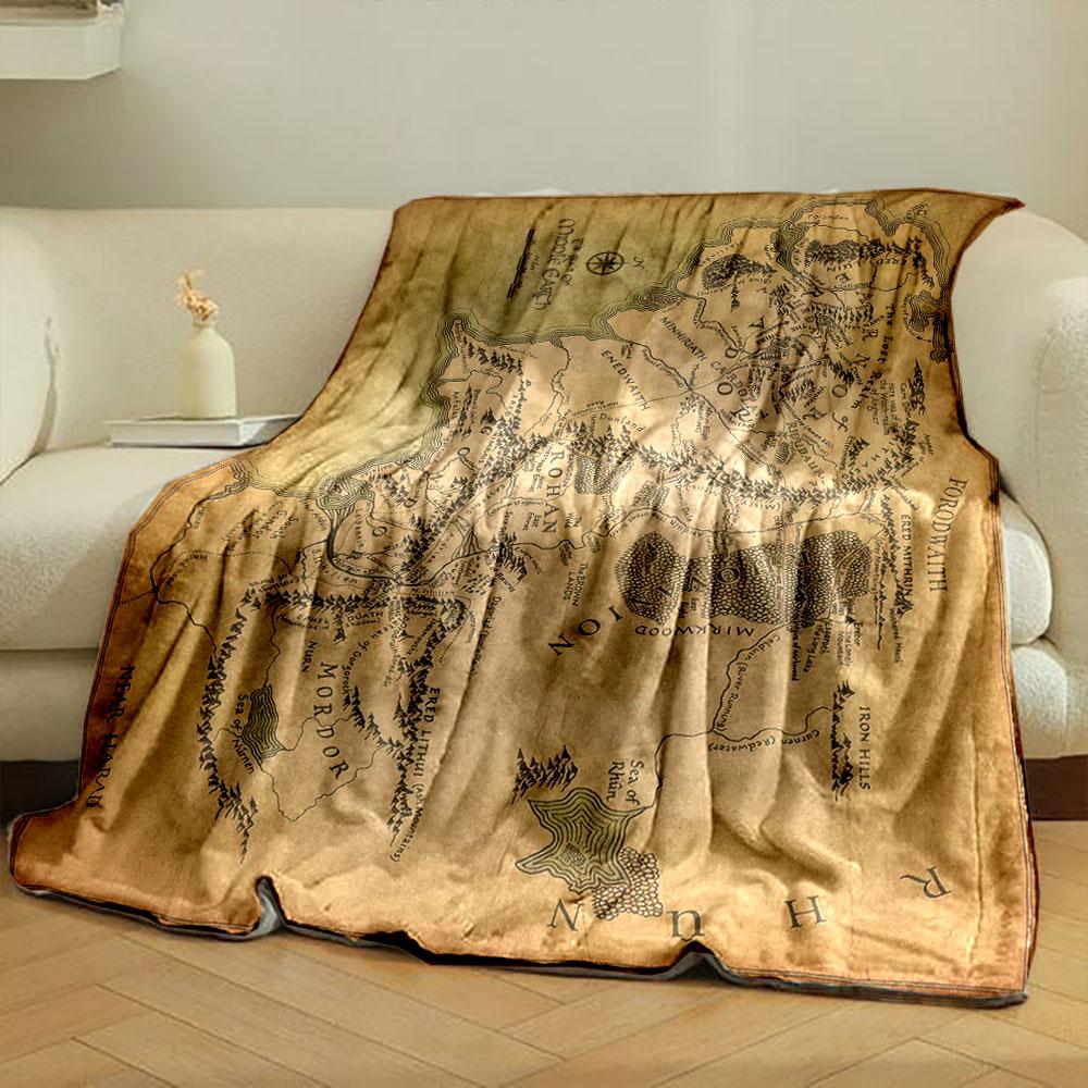 Vintage Middle-earth Map Themed Blanket bedroom Blanket for Livingroom Couch lunch break Soft throw for Friend's festival Gift