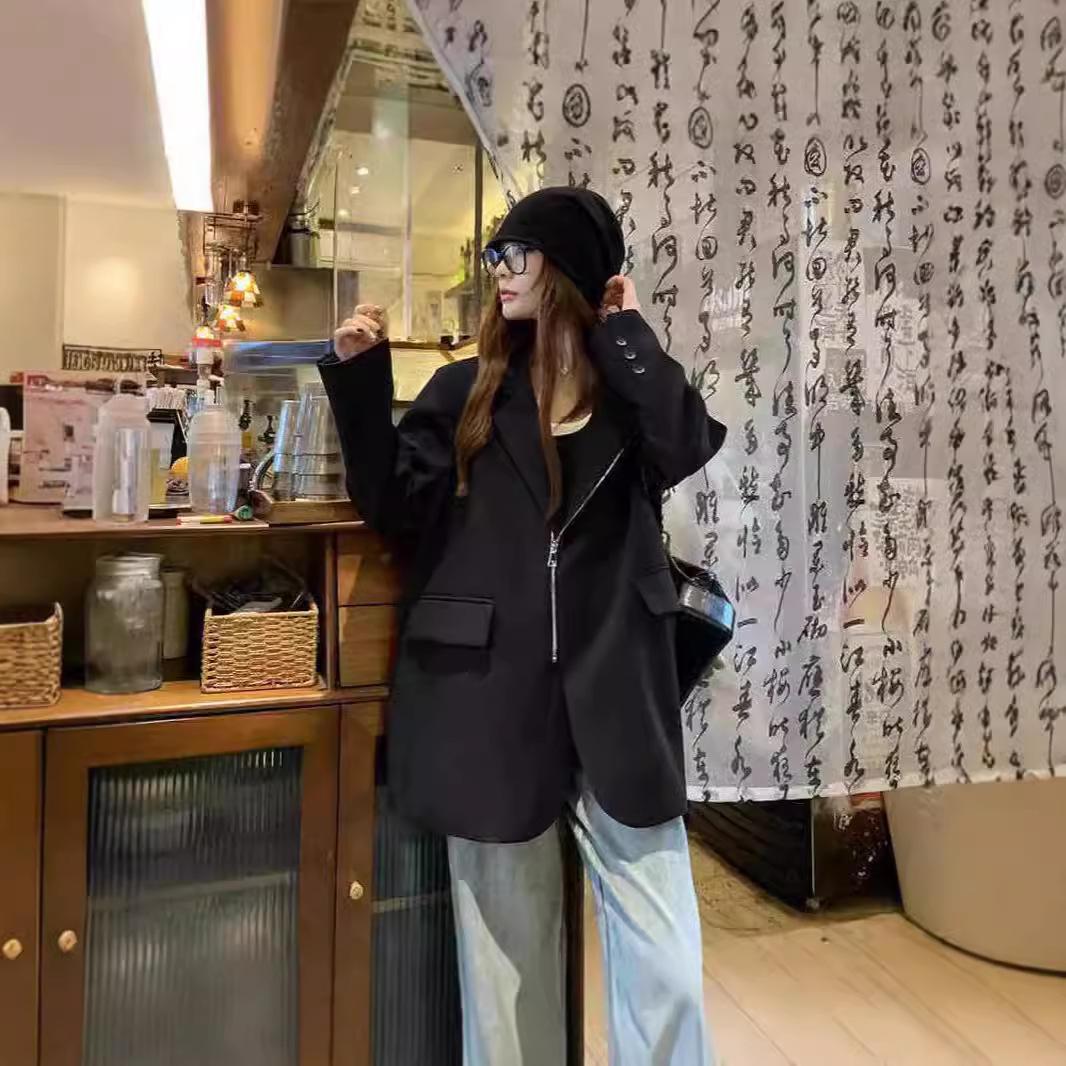 

Весна и осень новый корейский стиль куртка женская на молнии стиль маленький повседневный свободный большой размер маленький костюм XL