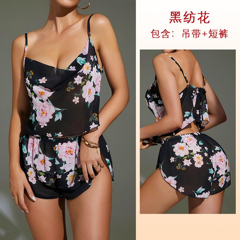 

Новый комплект из шифоновых шорт с подтяжками и принтом, соблазнительный костюм со шнуровкой сзади S