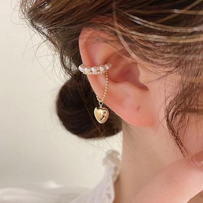 Sweet & Spicy Tassel Heart Pearl Non-Piercing Ear Cuff, Women's Elegant S925 Silver Earrings, Fashion Jewelry.