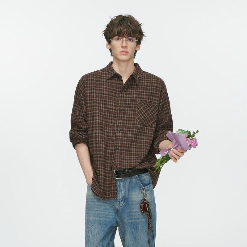 DREAM MADE Men s American Retro Plaid Woolen Shirt L