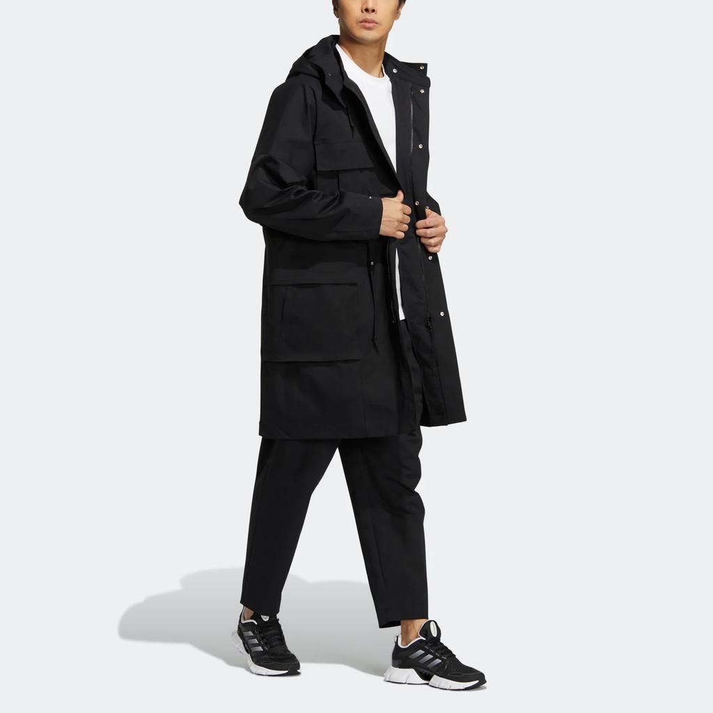 Adidas Preserve Long Weave Jacket with Front Logo Print Men Outerwear Black HM2709