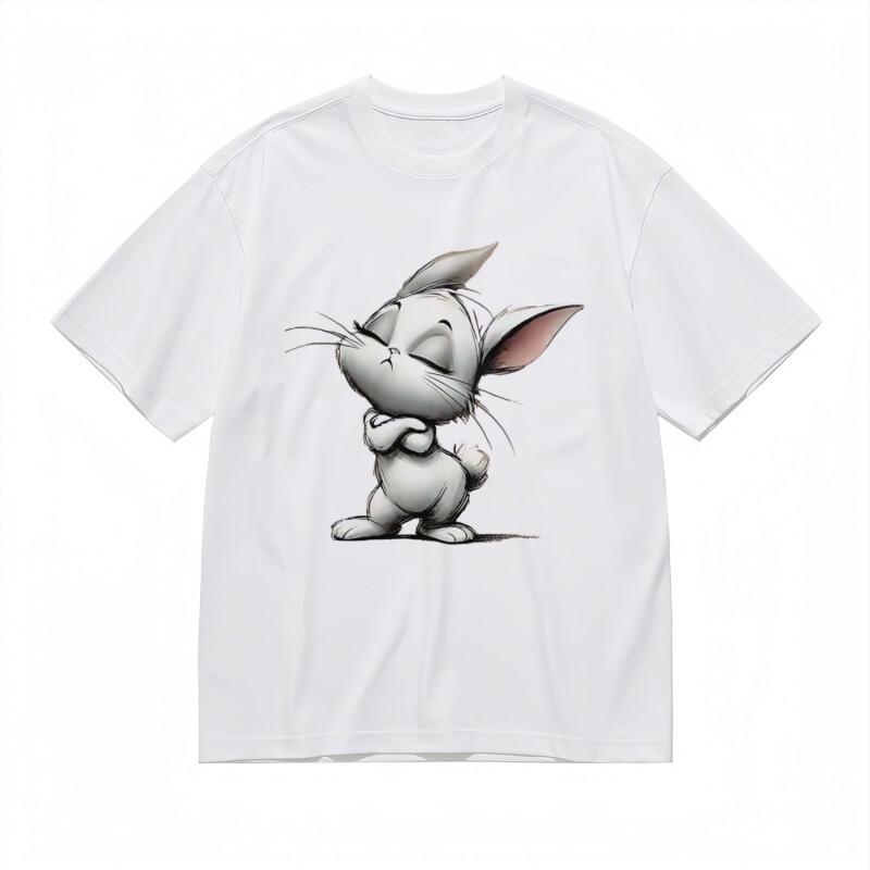 

Women s Breathable Classic T-Shirt Serene Cartoon Rabbit Artwork 100% Cotton Tee 2XL