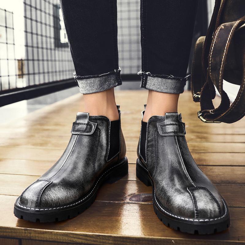 Móda Retro Trendy Britský Styl Pánské Business Kotníkové Boty Vysoké Svršek Pravá Kůže Ležérní Chelsea Boty Kancelářské Práce Mokasíny Společenské Boty
