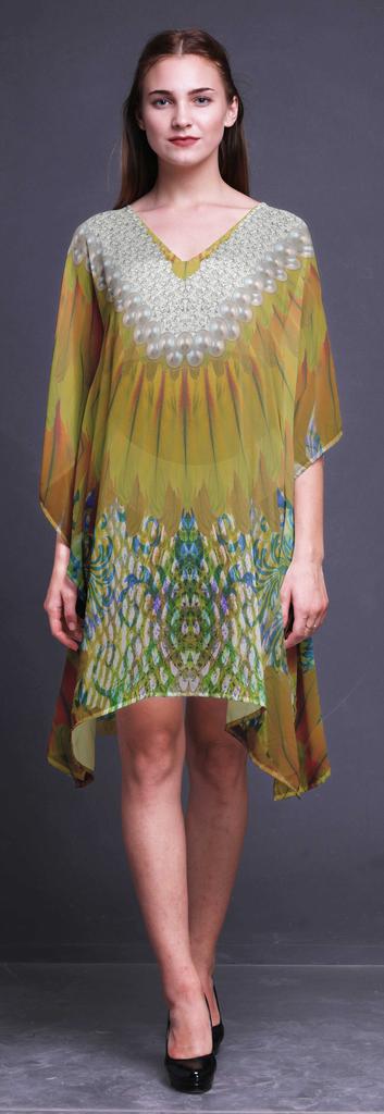 Phagun Short Caftan Midi Dress Beach Swimwear Cover Up Womens Kaftan-4X-5X