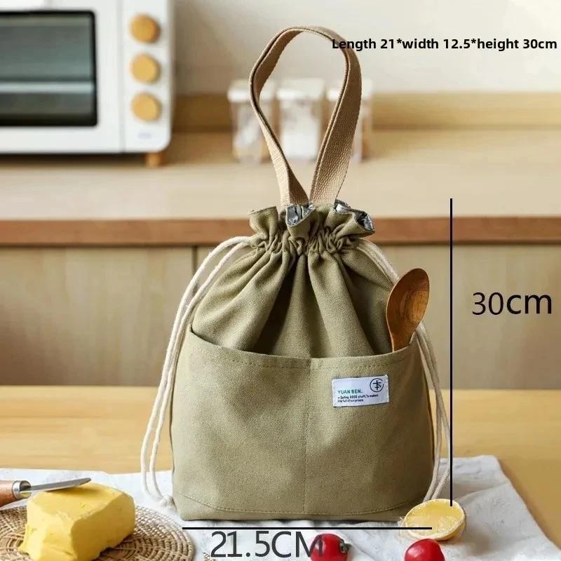Canvas Drawstring Lunch Bag Reusable Lunch Bag Large Foldable Portable Insulated Handbag Tote bag For Work Picnic Or Travel
