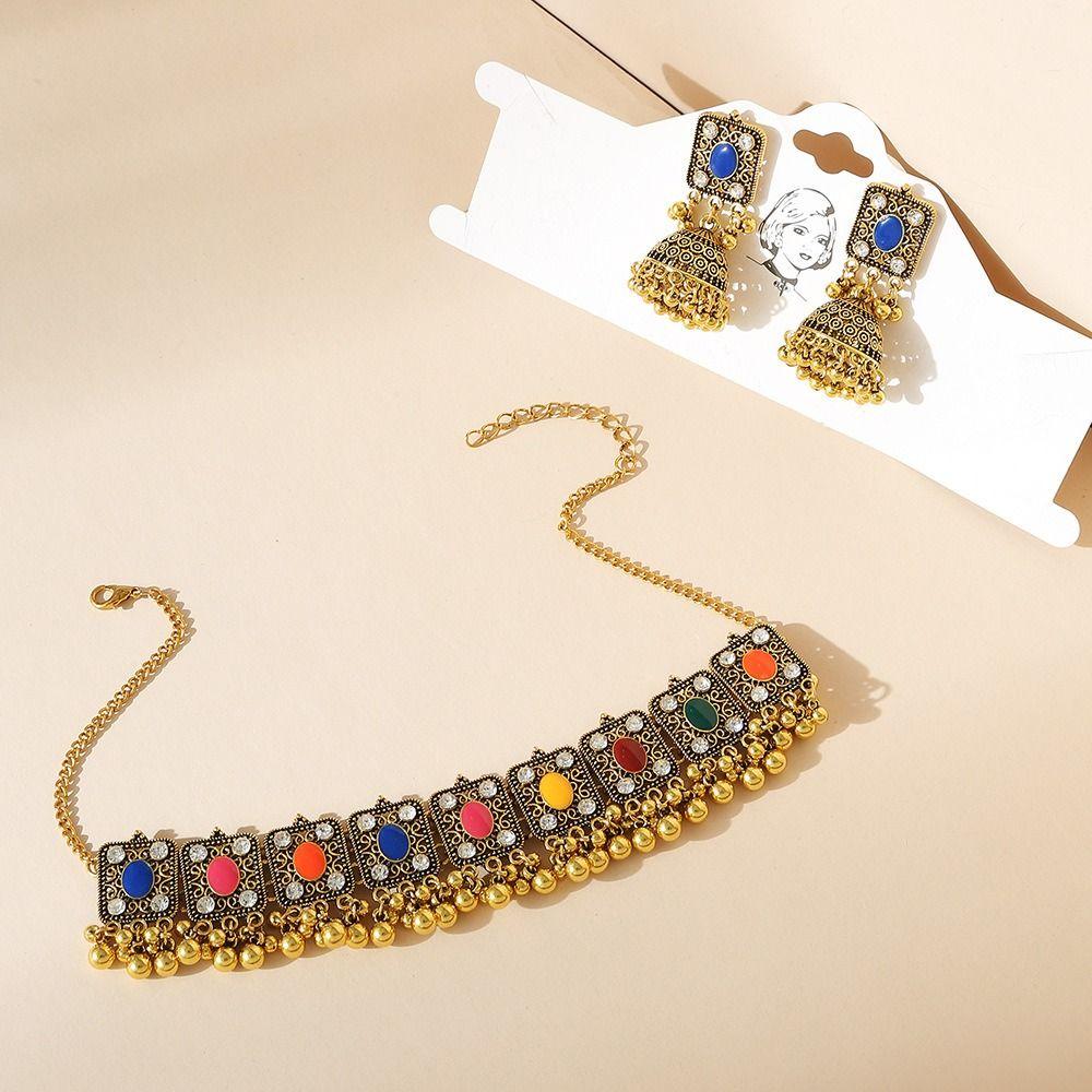 Hollow Earrings Necklaces Jewelry Set Geometric Golden Jewelry Tassel Necklaces Earrings  Gift