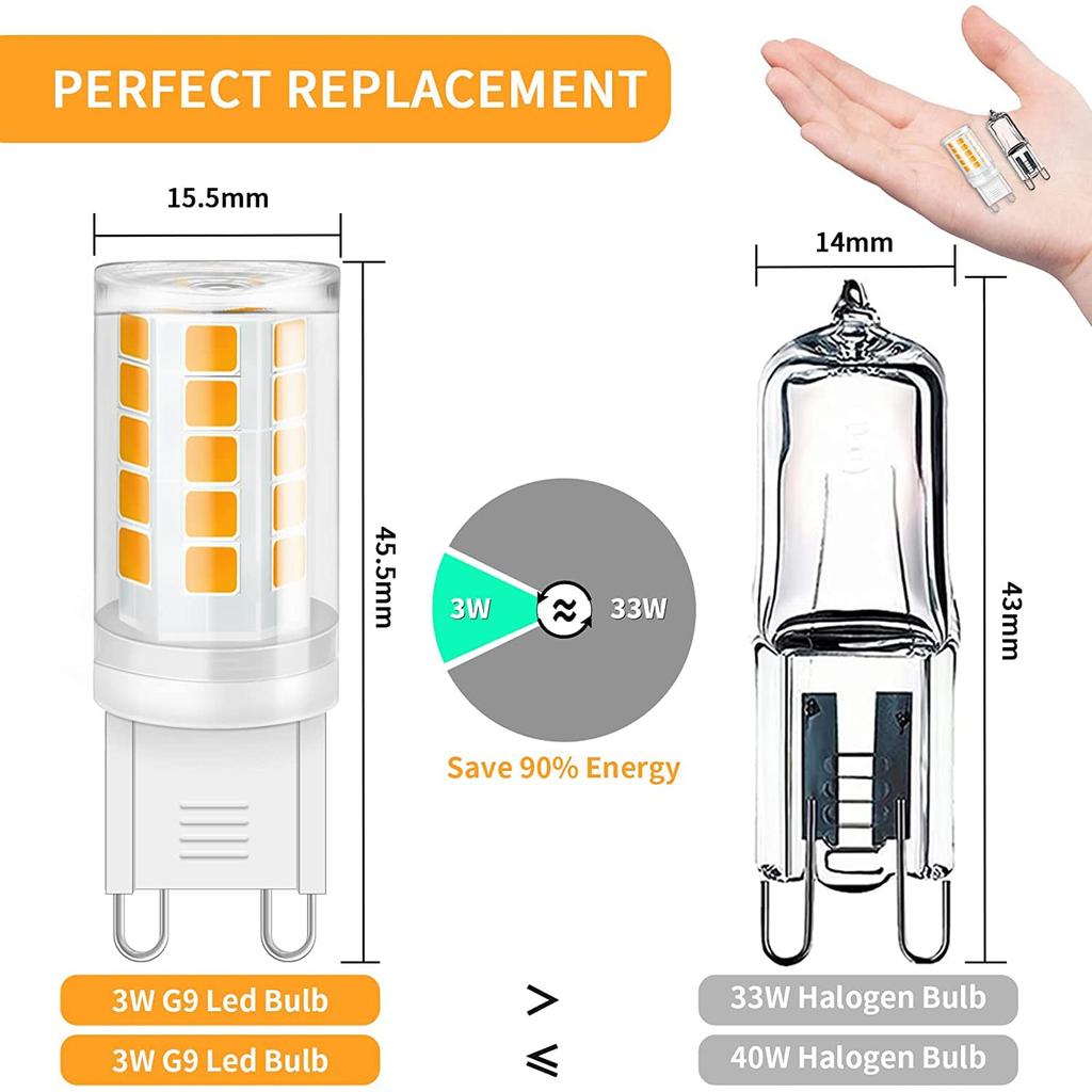 G9 LED Bulb Light 3W AC 220V LED Spotlight Corn Lamp 3/8 Pack No Flicker Warm White LED Home Chandelier Replace Halogen Light