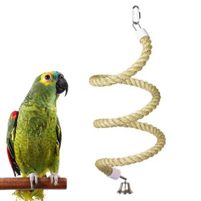 Pet Bird Parrot Bell Stand Perch Cotton Rope Chewing Bar Cage Hanging Swing Toy