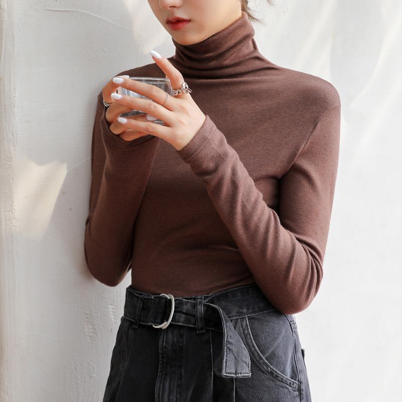 Imitation Cashmere Pile Collar Base Shirt for Women Versatile and Slim Fit Long Sleeved Top for Spring Autumn and Winter Interior Wear