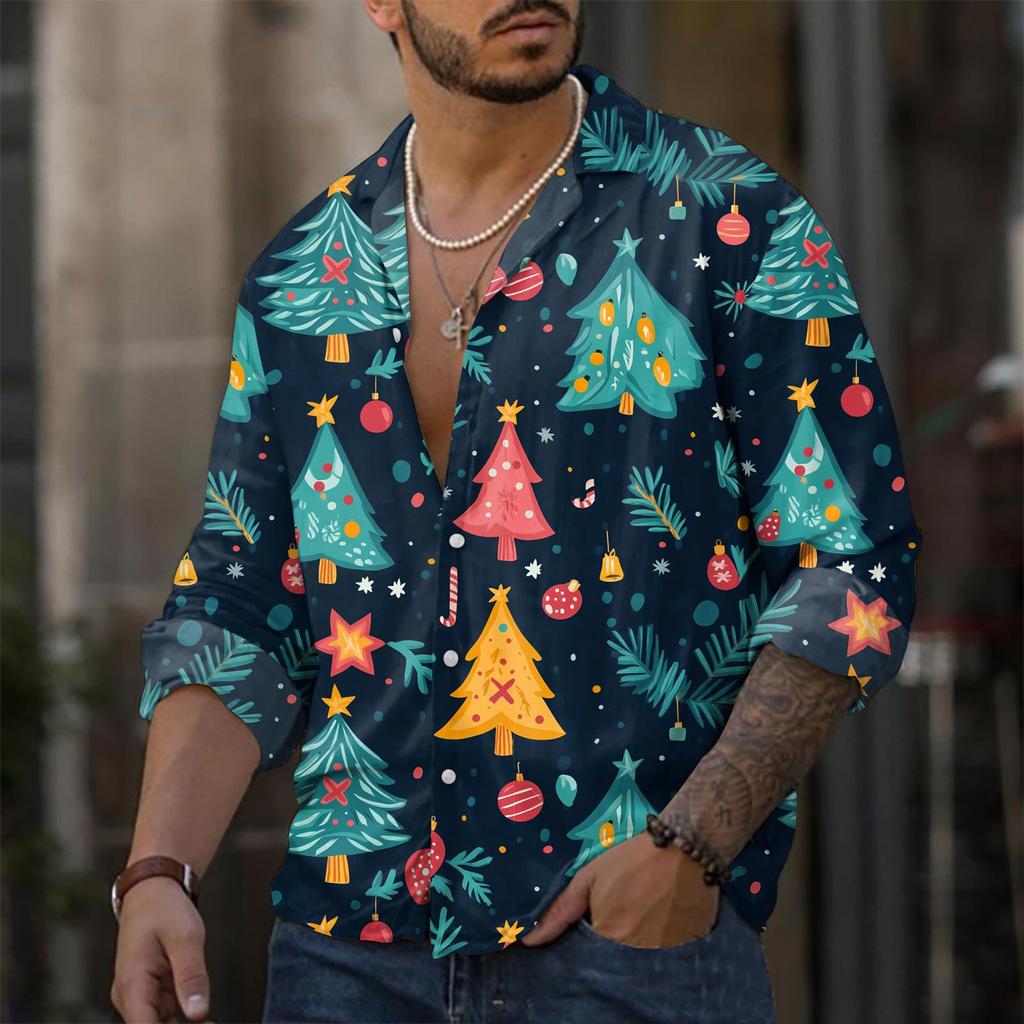 Camicia casual da uomo a maniche lunghe, ampia e alla moda, con risvolto