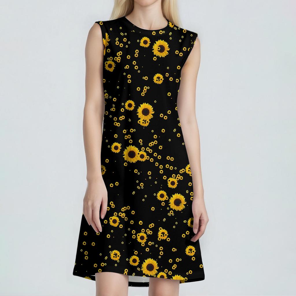 Women's Fashion Casual Print Round Neck Sleeveless Short Dress
