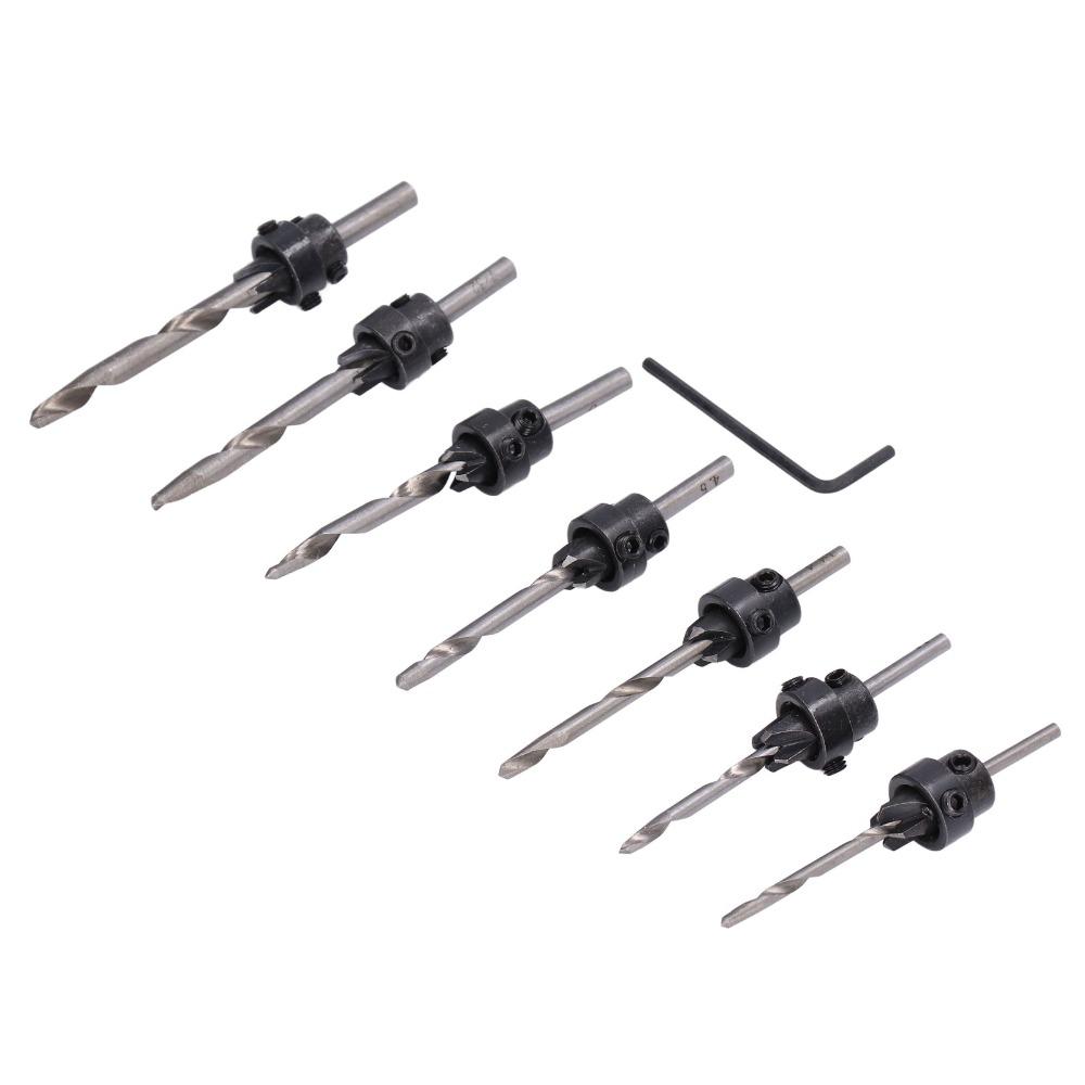 Adjustable Collars Tapered Countersink Bit Set High Speed Steel Wood Pilot Hole Set  Woodworking