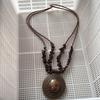 Vintage Bead Necklace with Round Pendant, Irregular Stone-Look Strand and Adjustable Length for Simple Sweaters Shirts and T Shirts