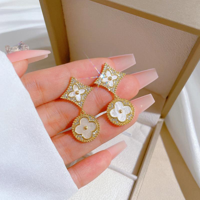Round Ring Star Earrings Set Light Luxury Square Full Of Diamonds Personality Temperament Banquet Earrings Earrings Necklace