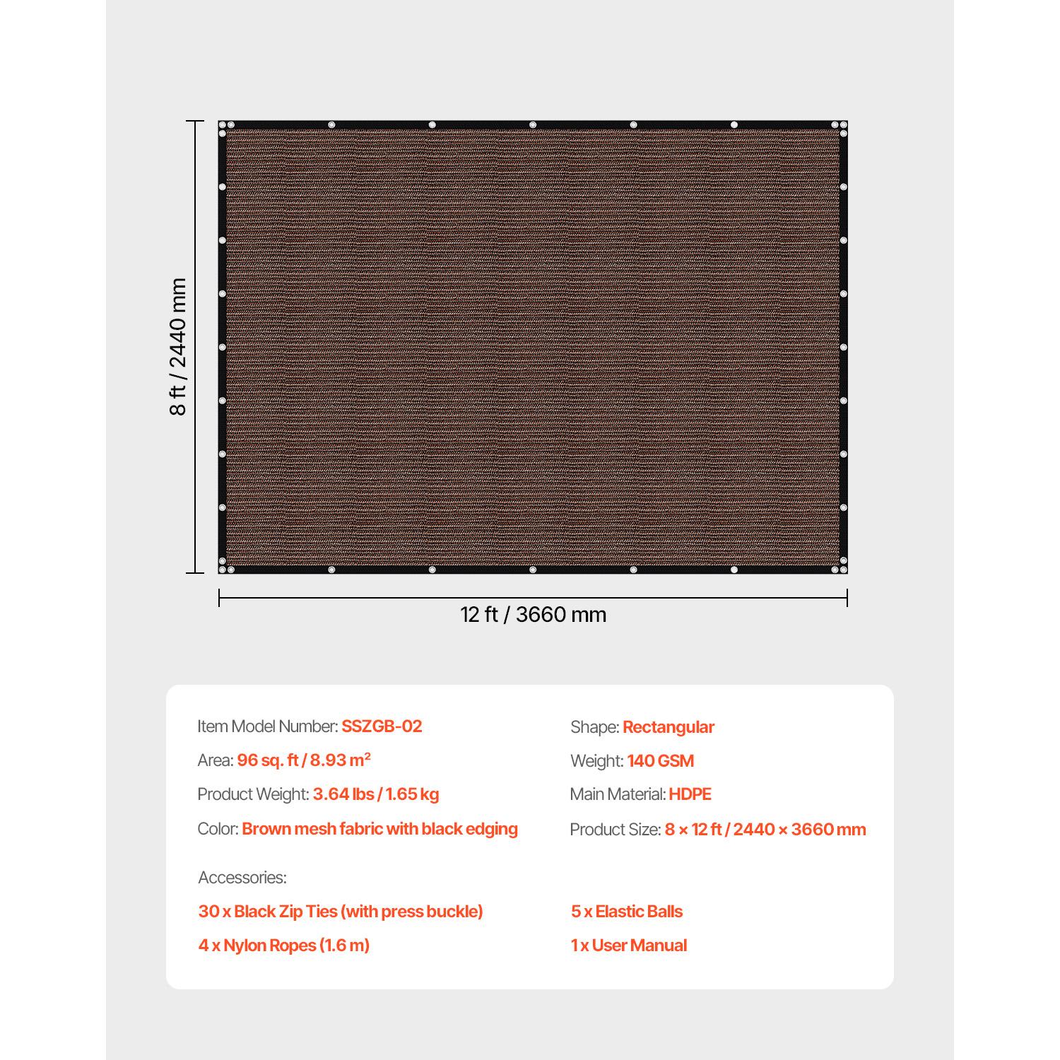 

SucceBuy 90% Затеняющая ткань 10x10/12/20 футов Навес для перголы 140 г/м2 HDPE Навес Защитный экран для конфиденциальности для улицы Сад Задний двор