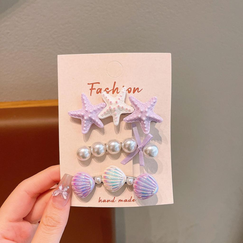 Summer Ocean Starfish Shell Hairpin Cute Children'S Hairpin Duck Beak Clip Pearl Hair Accessories Headgear Clip Girl