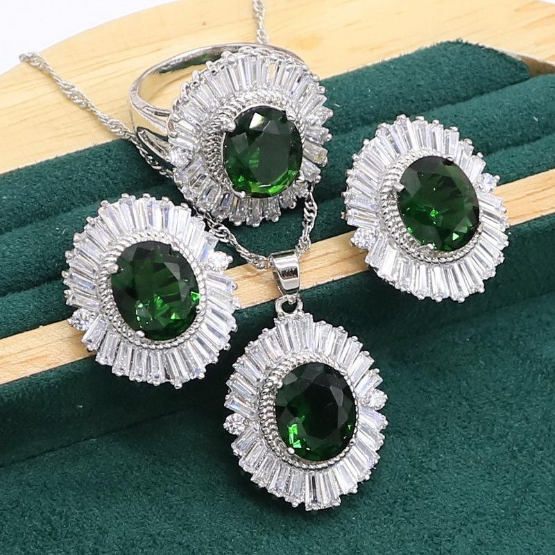 Lady Ring Necklace Earring Bracelet Set Full of Diamond Lady Jewelry Set