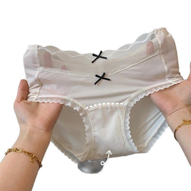 Women's Summer Ice Silk Light Breathable Pure Color Simple Seamless Midwaist Pure Cotton Crotch Briefs Underwear