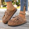 Women's Vintage Tassel Birkenstock Slides - Round Toe Slip-On Mules with Thick Soft Sole for Summer