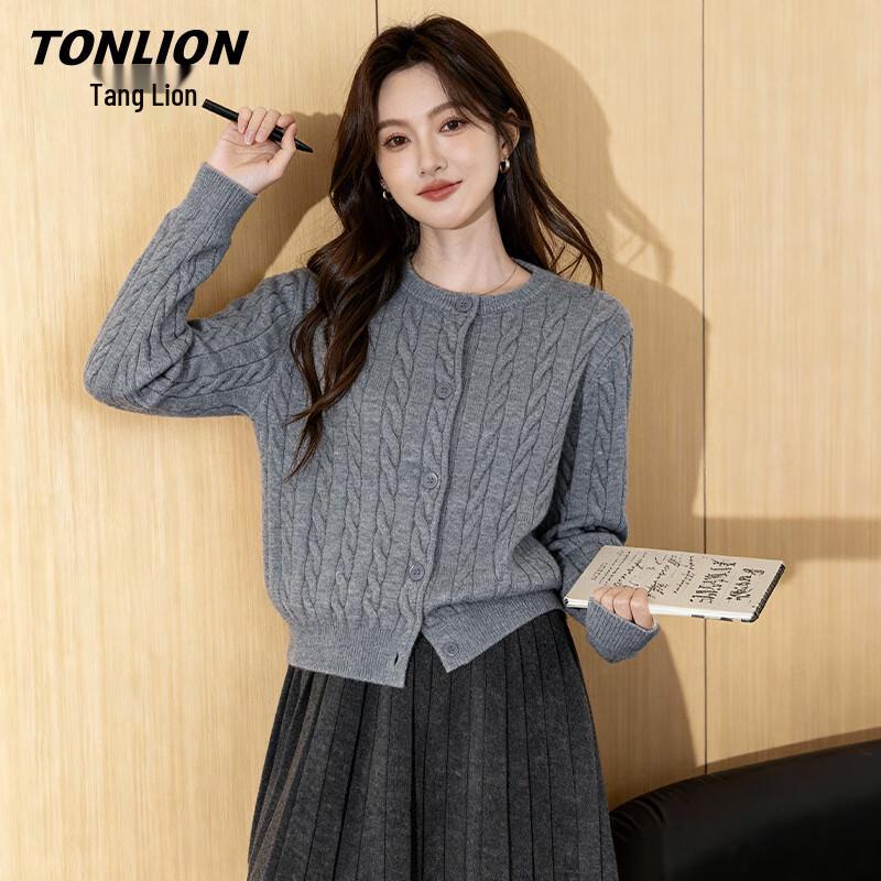 

Женский шикарный кардиган свитер с кабельной вязкой TonLion L