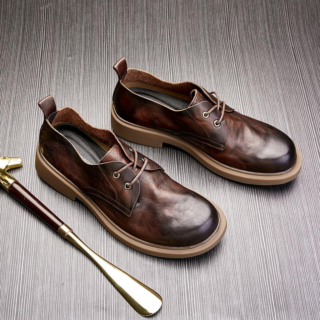 Men'S Casual Leather Shoes Business Versatile Shoes Round Head Fashion Leather Shoes Trendy Green Small Leather Shoes