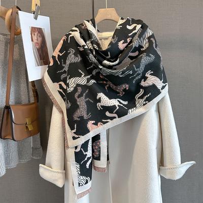 Winter Warmer Kaschmir Pony Jacquard Muster Druck Schal Für Damen Luxus Druck Pashmina Schal Wickelschals