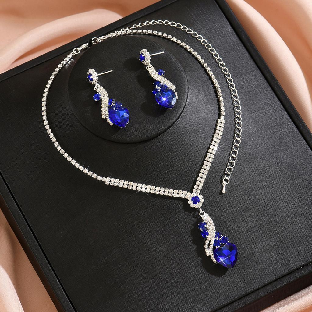 Mit Diamanten besetzte Halskette mit Fransen in Wassertropfenform, Ohrringe, zweiteiliges Set, übertriebenes leichtes Luxustemperament, Schlüsselbeinkette, hochwertiges Gefühl