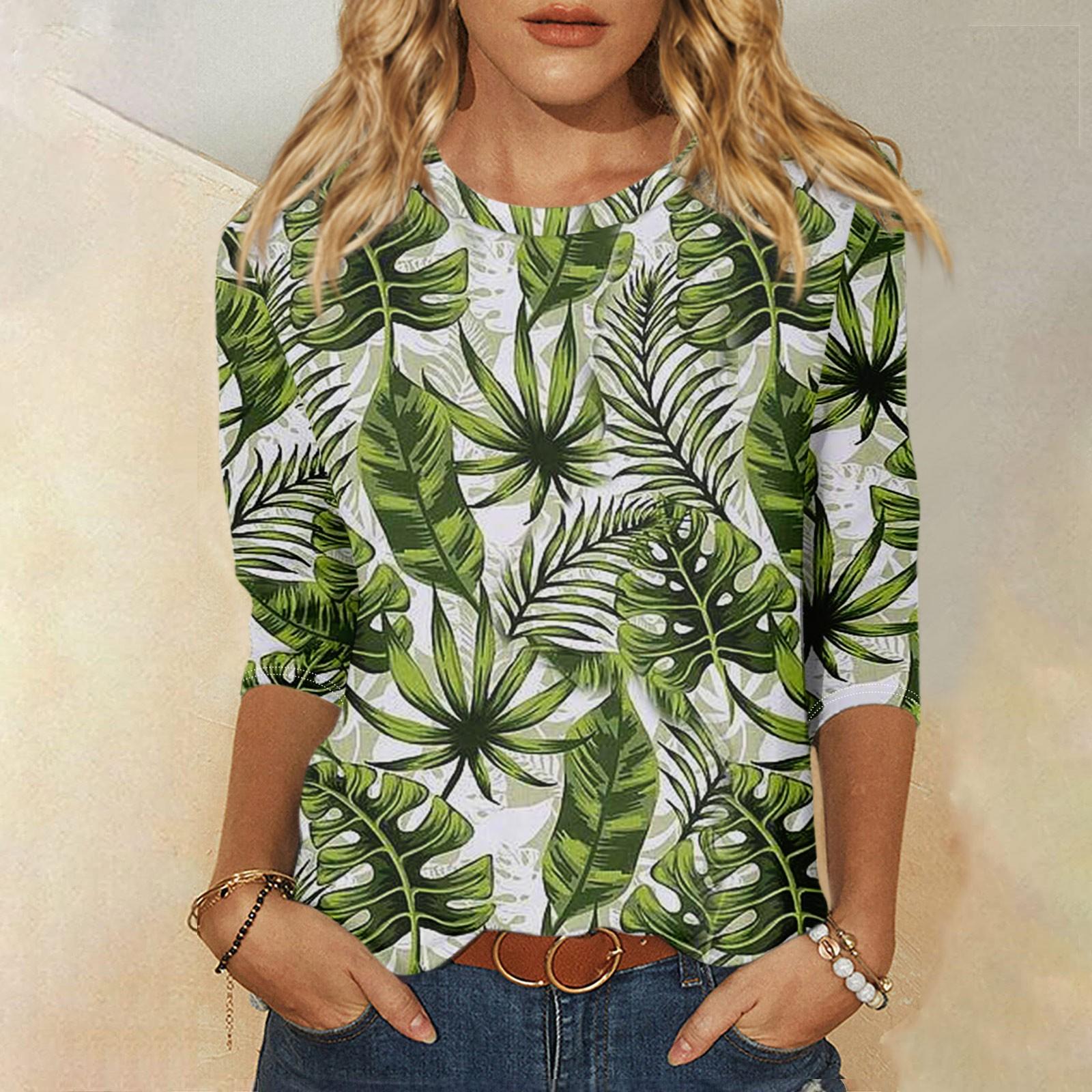 

Рубашка для женщин, модная повседневная свободная футболка с круглым вырезом и рукавами 3/4, женский топ XL