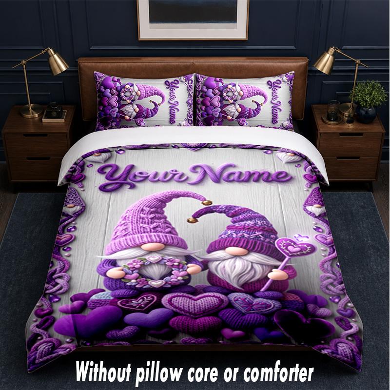 Gnome Theme Custom Text Or Name 3Pcs Bedding Set,1 Flat Sheet & 2 Pillowcases Personalized Home Bedding