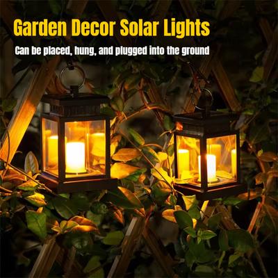 LED Retro Flickering Hanging Lantern Candle Bright Pathway Decoration Outdoor Palace Light Solar Lamp Waterproof Yard Garden