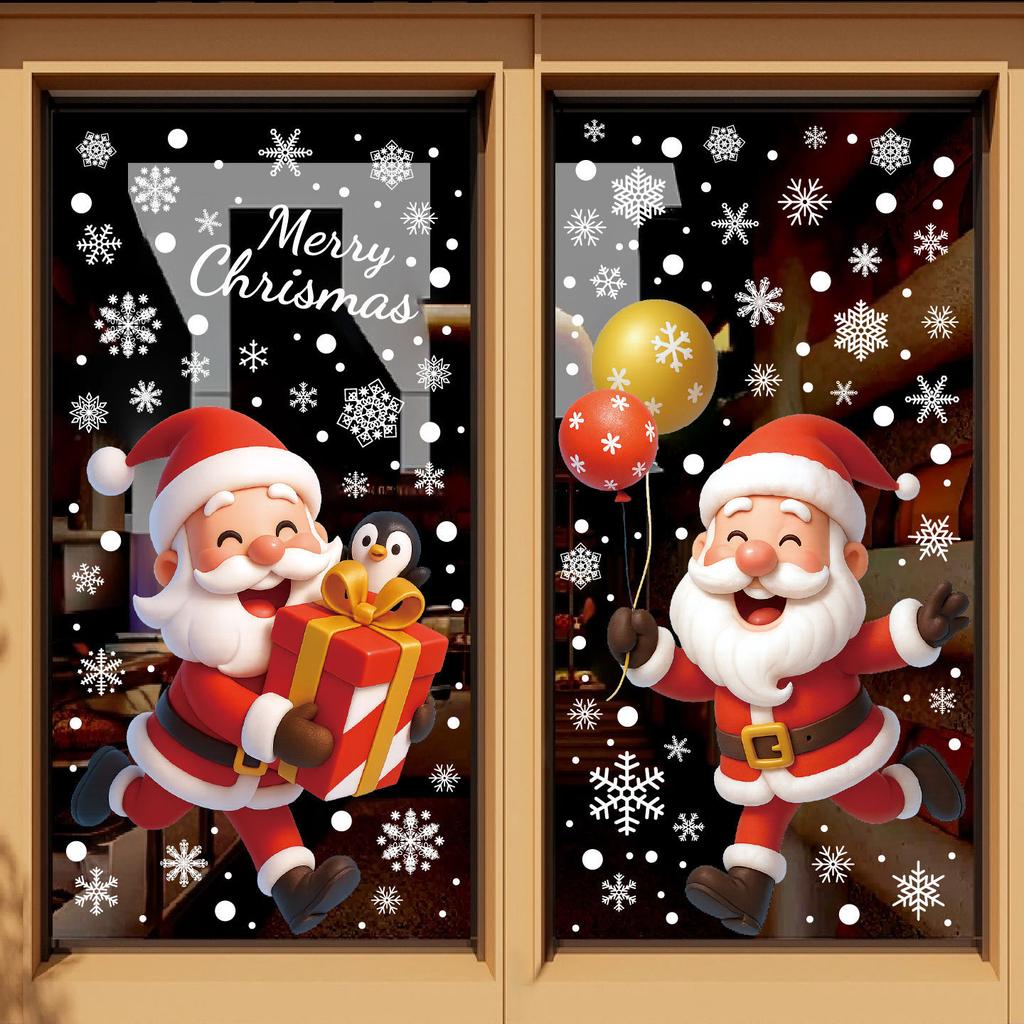 Christmas Electrostatic Window Stickers Santa Claus Snowman Snowflake Window Glass Decoration Stickers