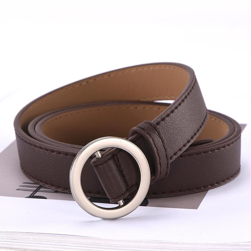 Non-Porous Round Buckle Belt, Female Student Fashionable Simple Decorative Thin Belt, Round Ring Casual Pants Belt