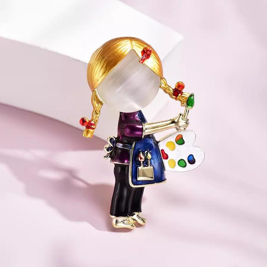 

Милая маленькая художница-девочка-брошь, женская индивидуальность высокого класса, дизайн корсажа, нишевая булавка, костюм и аксессуары