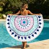 Customized Digital Printing Large Bohemian Floral Terry Microfiber Knitted Round Beach Towel for Summer Home Use