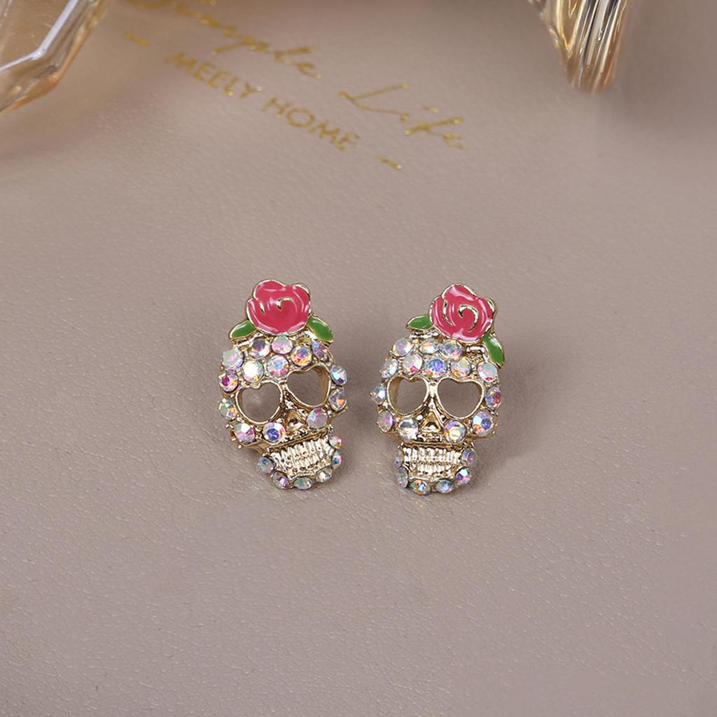 Exaggerated Punk Style Halloween, Rose Skull Jewelry, Personalized Micro-Set Earrings, Exaggerated Earrings