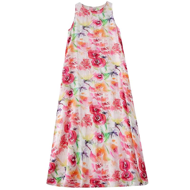 New Boho Long Dress Summer New Style Add Fat To Increase Sleeveless Crew-neck Print Dress