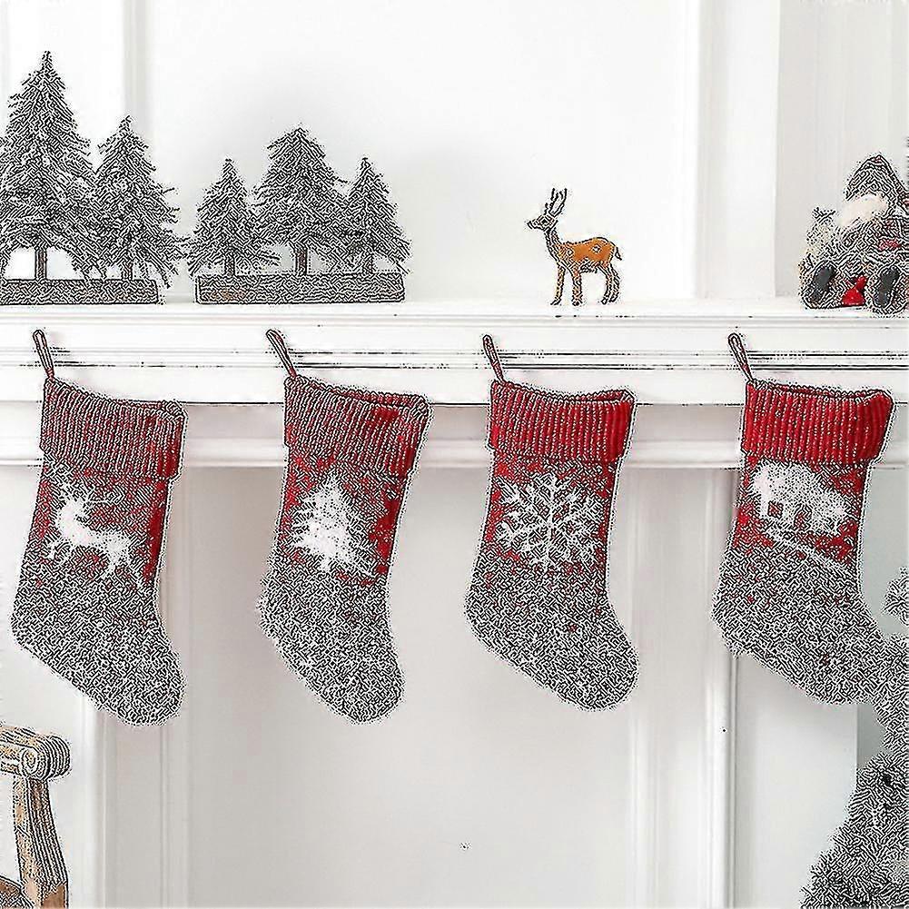 Christmas Decorations, Thick Knit Christmas Socks Gift Bag Santa Snowman Deer Socks 1pcs-red - RIpj
