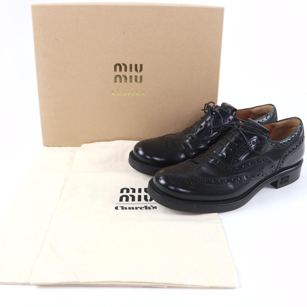 Excellent Churchs Miu Miu Leather Shoes Wingtip Oxford Black Women 39 5E038E Used