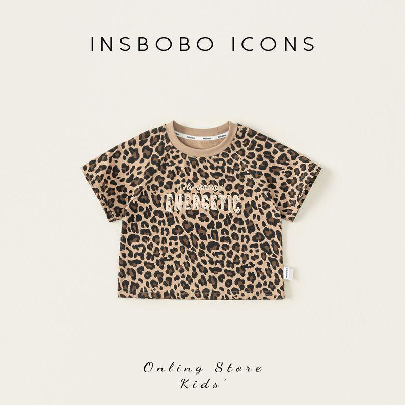 Insbobo Children s Short-Sleeve Summer New Style Boys  T-Shirt Girls  Top Summer Trendy Baby Leopard Print Clothing Fashion Leopard print 80