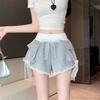 Plus Size Women's Wide-Leg Summer Shorts with Lace Trim & Bow Knot Design
