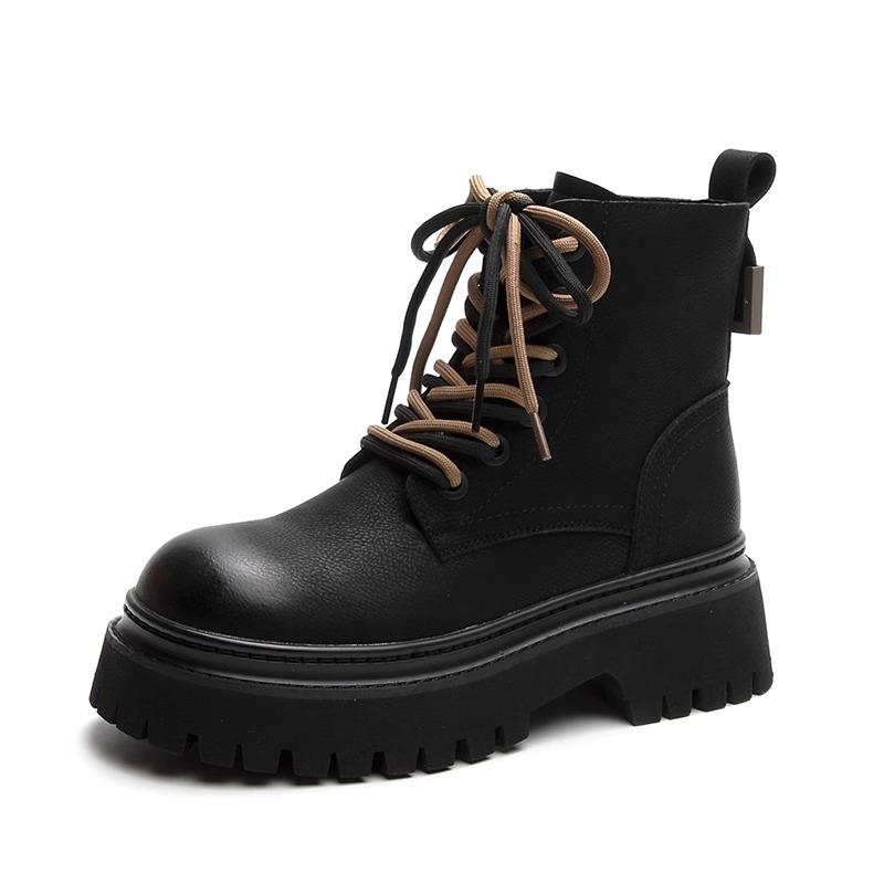 New Style Ankle Boot for Women Leather Autumn Ladies Shoes Thick Heel Platform Motorcycle Boots British Work Short Boots